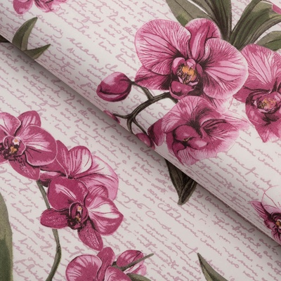Bavlnená látka/plátno Sandra SA-635 Ružovofialové orchidey na bielom - šírka 160 cm