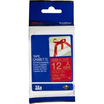 páska BROTHER TZeRW34 zlaté písmo, vínovo-červená stužková páska Tape (12mm) (TZERW34)