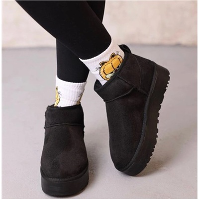 BOA Shoes Дамски къси боти с каракул и цяла подметка ba0317 - Черни #405527 (405527_Черно)