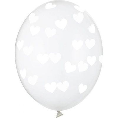 Party Deco SB14C 228 099W 6 Číre balóny so srdiečkami Crystal Clear 30cm Biela
