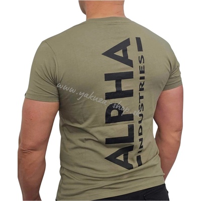 Alpha Industries Backprint T olive black tričko pánske zelené