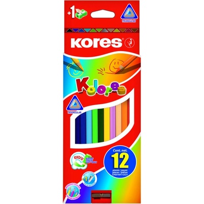 KOLORES, trojhranné pastelky 3 mm, s ořezávátkem / 12 barev