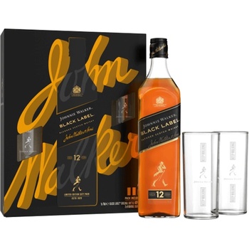 Johnnie Walker Black Label 12 YO с две високи чаши - бленд шотландско уиски 700ml