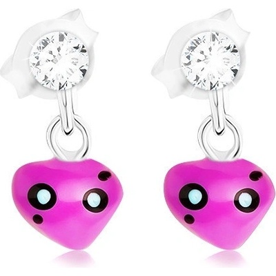 Šperky eshop stříbro asymetrické srdíčko ve fialové barvě krystal Swarovski PC15.39
