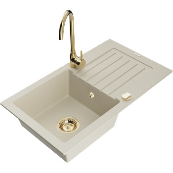 Mexen Pablo гранитна мивка с 1 отделение, с отцедник и кухненски смесител Telma, бежов - 6510-69-670200-50 (6510-69-670200-50)