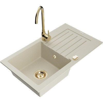 Mexen Pablo гранитна мивка с 1 отделение, с отцедник и кухненски смесител Telma, бежов - 6510-69-670200-50 (6510-69-670200-50)