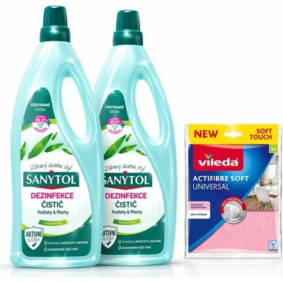 Sanytol DUO pack univerzálny čistič Eucalyptus 1 l + Vileda univerzálna handrička 1 ks