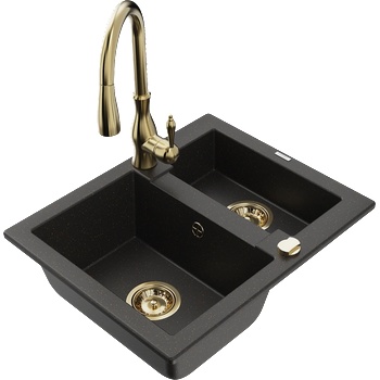 Mexen Carlos мивка от гранит с 1, 5 камери с кухня батерия Savita, черно/златно металиково - 6518-75-672601-50 (6518-75-672601-50)