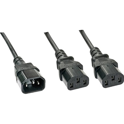 Kábel sieťový 230V predlžovací, 2xC13 - C14, 1m (0.5m, 1.00mm² + 2x0.5m, 0.75mm²), Y-Kábel, čierny