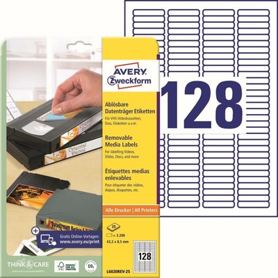 Avery Zweckform L6020REV-25 Snímatelné etikety 43,2x8,5 mm 3200 ks bílé