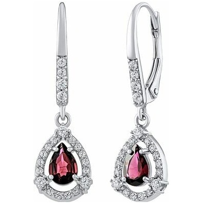 Silvego Strieborné visiace náušnice s prírodným granátom a Brilliance Zirconia FW13816EGA