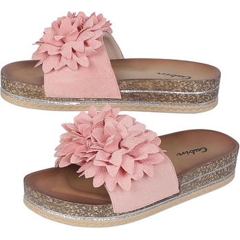 Дамски чехли в розово с 3d цветя