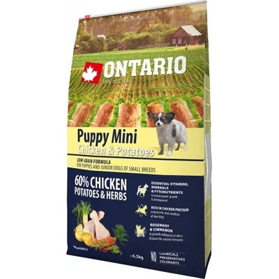 ONTARIO Puppy Mini Chicken & Potatoes - пълноценна храна за подрастващи кученца от малки породи (1-12 месеца) с пиле и картофи 6, 5 кг, Чехия 214-10037