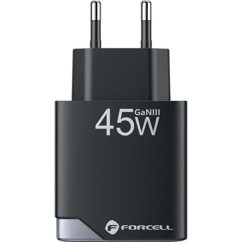 Forcell Мрежово Зарядно Forcell F-Energy Ultra Slim GaN III USB-C, USB-A, PD, QC4.0, 3A, 45W, B245202, черен (B245202)