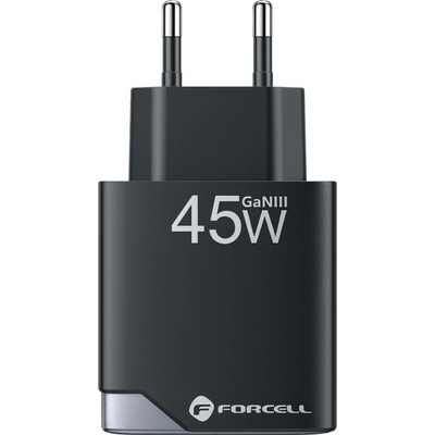 Forcell Мрежово Зарядно Forcell F-Energy Ultra Slim GaN III USB-C, USB-A, PD, QC4.0, 3A, 45W, B245202, черен (B245202)