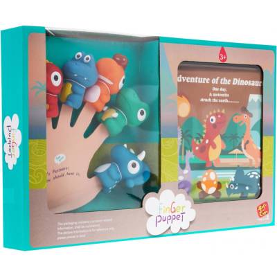 RKToys Gumový maňásek na prsty Dinosauři s knížkou 5 ks