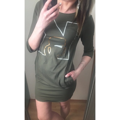 Italy Dámská prodloužená tunika šaty s kapsami khaki khaki – Zboží Mobilmania