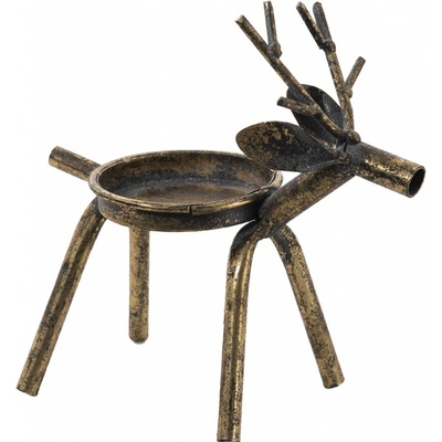 Zlatý antik kovový svícen Jelen - 16*8*16 cm - Clayre & Eef