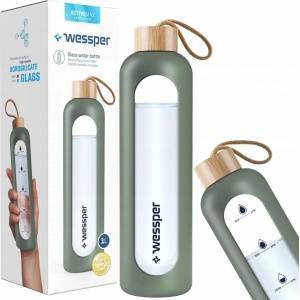 WESSPER Glass water bottle with case WESSPER 1000ml olive
