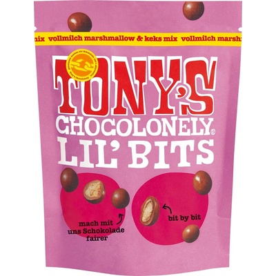 Tony's Chocolonely Lil'Bits kuličky z mléčné čokolády se směsí marshmallow a sušenek 120 g
