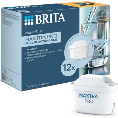 BRITA water filter cartridge MAXTRA PRO Pure Performance (All-In-1) 12-pack annual pack - original replacement water filter for BRITA jugs: pure water taste - filters PFAS, chlorine, lime and metals - 1050420