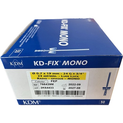 KDM Intravenózna kanyla s krídelkami bez portu žltá G 24, 0,7 x 19 mm 50 ks v balení