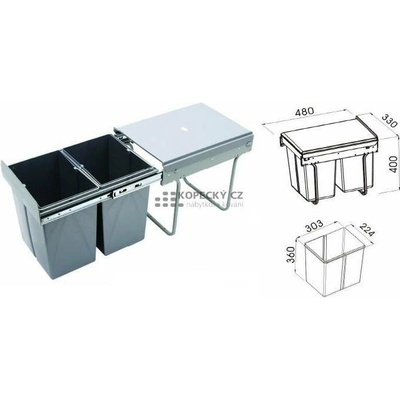 Rejs Koš odpadkový JC602 40V 2 x 20 l v440 mm plnovýsuv soft šedý