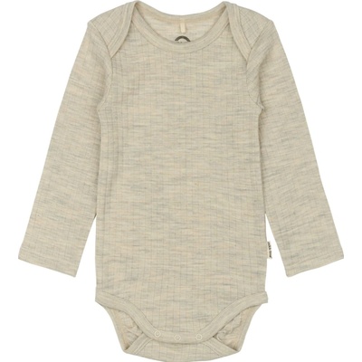 Dětské body dlouhý rukáv z merino vlny hnědé Melange Offwhite Mikk Line
