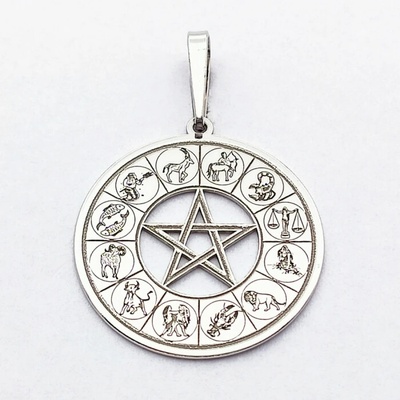 Zlato minerály Stříbrný přívěsek pentagram a znamení zvěrokruhu SP5981mn