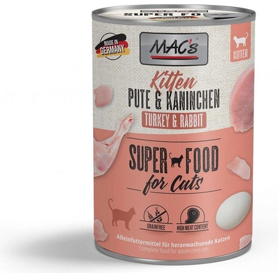 MAC's Kitten - Консервирана храна за подрастващи котки, без зърно, с пуешко и заек, 800 гр