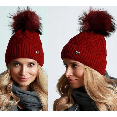 Fashionweek dámská zimní čepice s bambulí Jenot podšitý hřejivým fleecem ZIZI-V23 Vínově