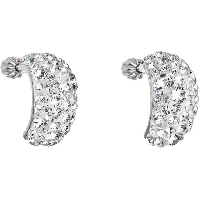 Evolution Group strieborné náušnice visiace s kryštálmi Swarovski biely polkruh 31164.1