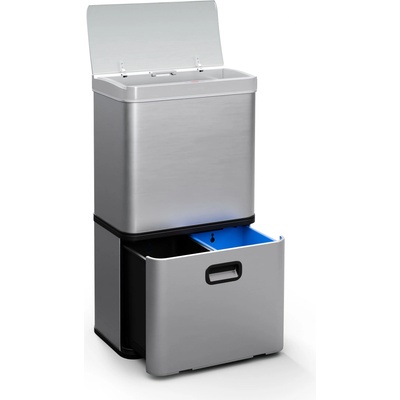 Klarstein Touchless, сензорен кош за отпадъци, 60 л, неръждаема стомана, плавно затваряне, захранване с батерии, LED дисплей, таймер (KG30-56l-ss) (KG30-56l-ss)