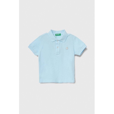 Benetton Детска памучна тениска с яка United Colors of Benetton в тюркоазено с апликация (3089G300D.P.Reproposed)