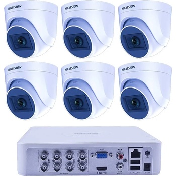 HIKVISION Комплект Видеонаблюдение 6 Куполни Камери 5MP 20m IR H. 265+ DVR (ZK62320E)