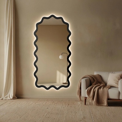 Alfaram Polovalcové zrkadlo v vlnitom ráme z MDF s podsvietením – AQUARELLE SONA LED 60x120