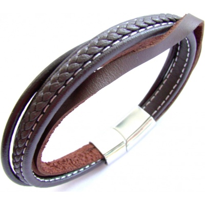 Steel Jewelry hnědý kožený náramek s kombinaci chirurgické oceli NR180406