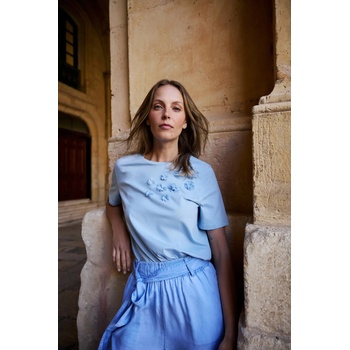 Moodo Памучна блуза с аплика светлосиня Moodo Moodo | Sin | ЖЕНИ | XXL