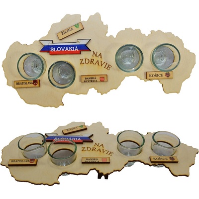 HOME Darčekový predmet MAPA SLOVENSKA+ štamperlíky 4 ks 31x13x3 cm
