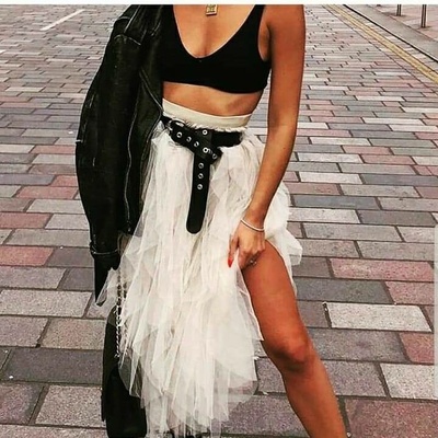 Fashionweek dámska Maxi tylová sukňa Rock Star TC027 krémová