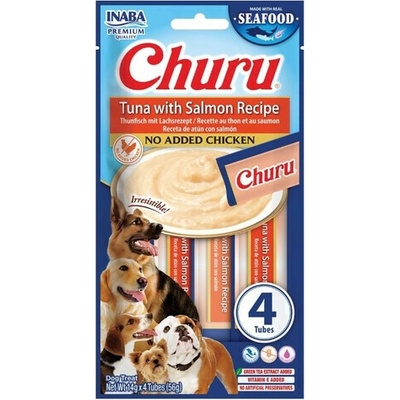 INABA Dog Churu Fish Based Tuna with Salmon Recipe krémové maškrty s tuniakom a lososom pre psov 4 x 14 g