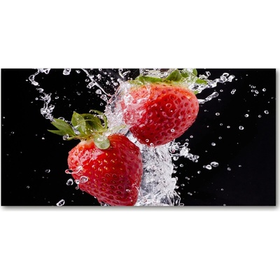 Foto obraz sklo tvrzené Jahody a voda 100x50 cm