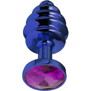 Sensual Метално дилдо Butt Plug с оребрение "BLUE HONEY PURPLE" 7 см. Размер - S