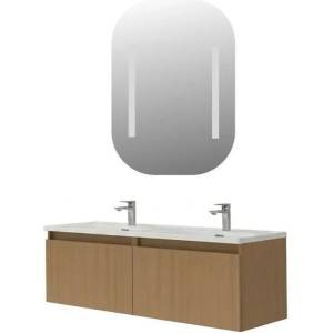 ASIR GROUP Комплект окачен долен шкаф 120 см с двойна мивка и LED огледало Asir Zen 4 светъл орех (263LVS1227)