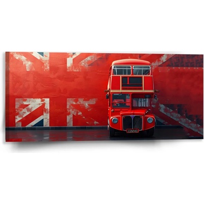 Sablio Obraz Červený poschodový autobus Vlajka - 110x50 cm