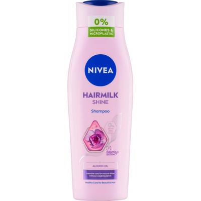 Nivea Hairmilk Natural Shine ošetrujúci šampón na unavené vlasy bez lesku 250 ml