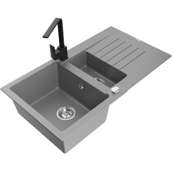 Mexen Matias гранитна мивка 1, 5 отделения с отцедник и кухненски смесител Rita, сив - 6502-71-670300-70 (6502-71-670300-70)