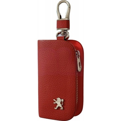 Kľúčenka KOŽENÉ PUZDRO na kľúče PEUGEOT logo do auta ELEGANTNÁ červená