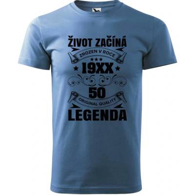 Dobrý Triko pánské tričko Život začíná 50 Azurová modrá