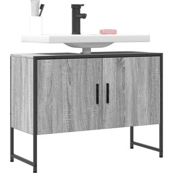 Image 1 of vidaXL Шкаф за мивка за баня, сив сонома, 80x33x60 см, инженерно дърво (842464)